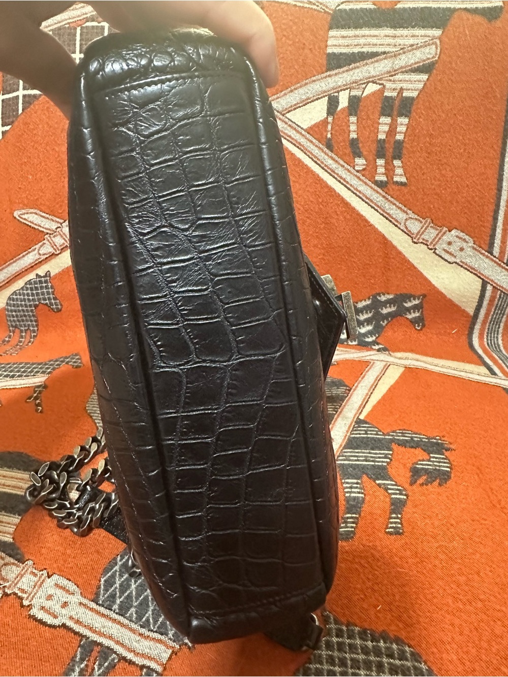 YVES SAINT LAURENT ❤️🌟BLACK CROC-EMBOSSED CALFSKIN LEATHER W/ LONG STRAP⭐️ - Picture 7 of 11